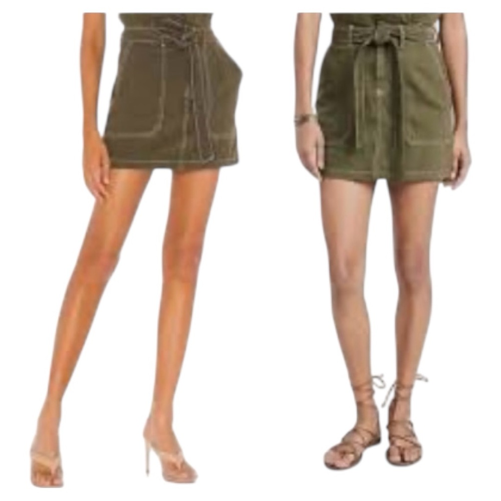 Free People Paperbag Waist Mini Skirt – Army Green – Size 0